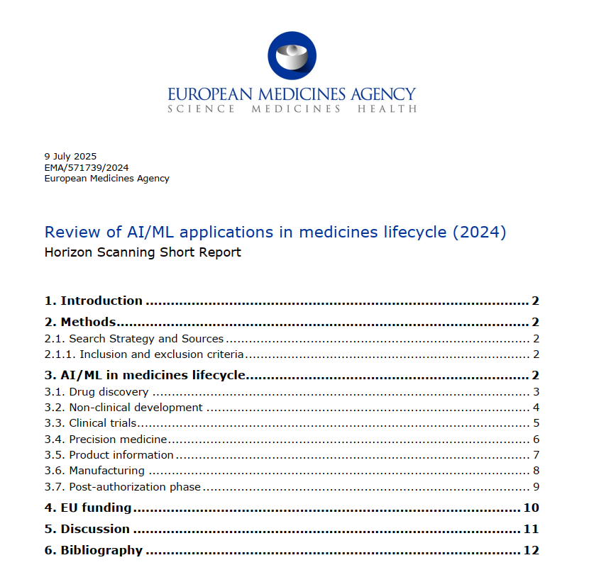 202507-EMA-Review of AI/ML applications in medicines lifecycle (2024)药品生命周期内人工智能和机器学习的应用-附下载-药研库