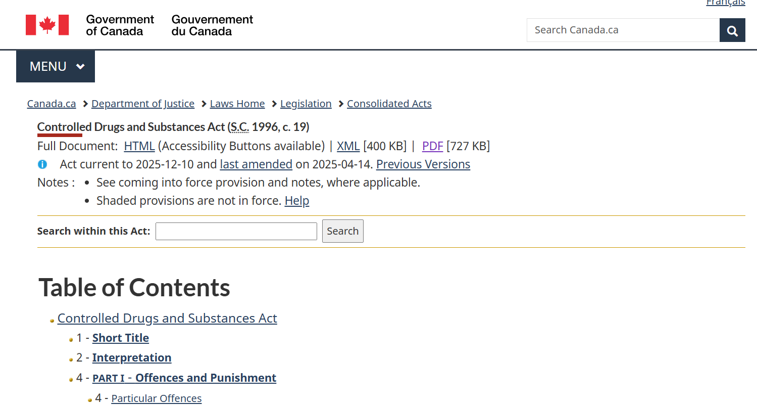 202512-加拿大司法部-Controlled Drugs and Substances Act受管控药物和活性物质法案-附下载-药研库