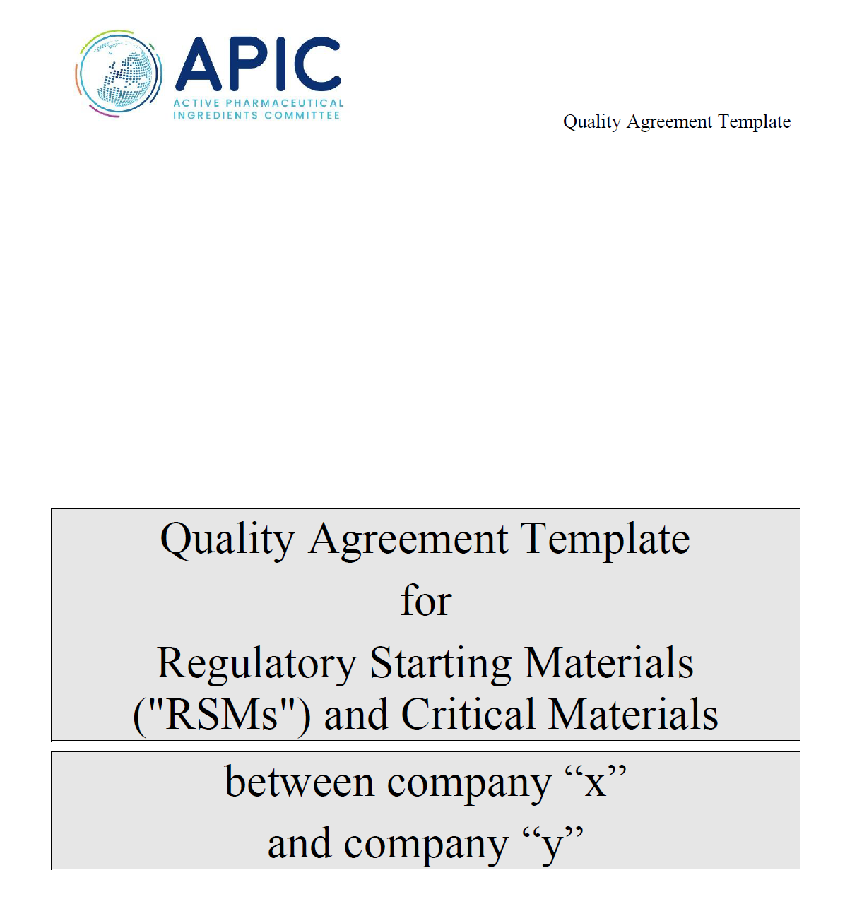 20251231-APIC-起始物料供应商质量协议模板Quality Agreement Template for Regulatory Starting Materials (