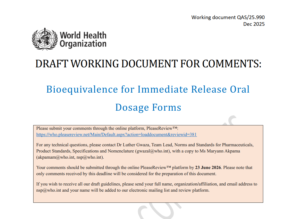 WHO 2026 口服速释制剂 BE 指南草案重磅更新｜药研 / 注册 / BE 团队必看核心要点-药研库
